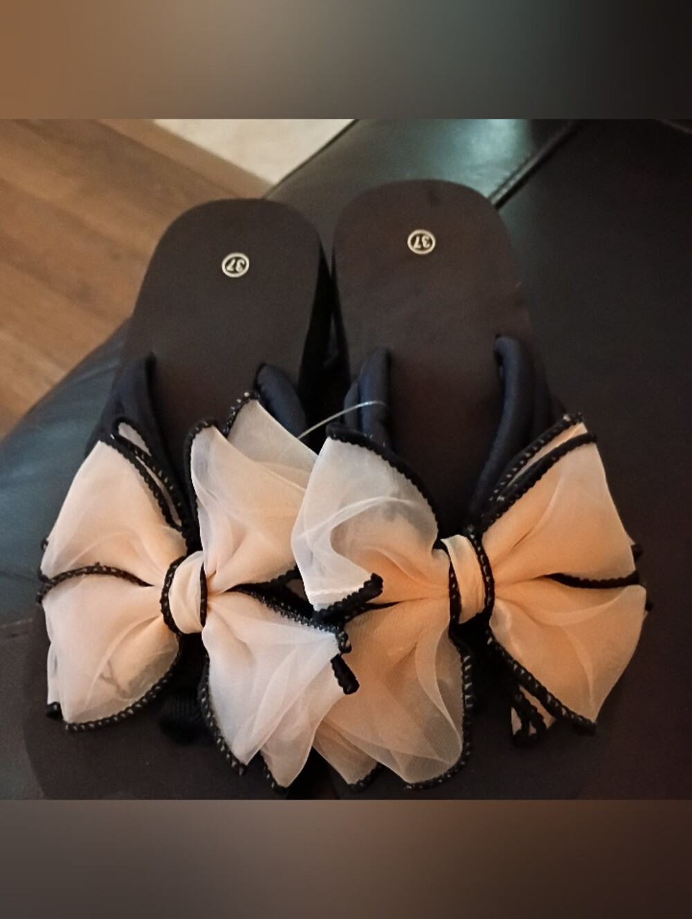 NEW! Nude And Black Wedge Sandals With Bow Women Sz 7